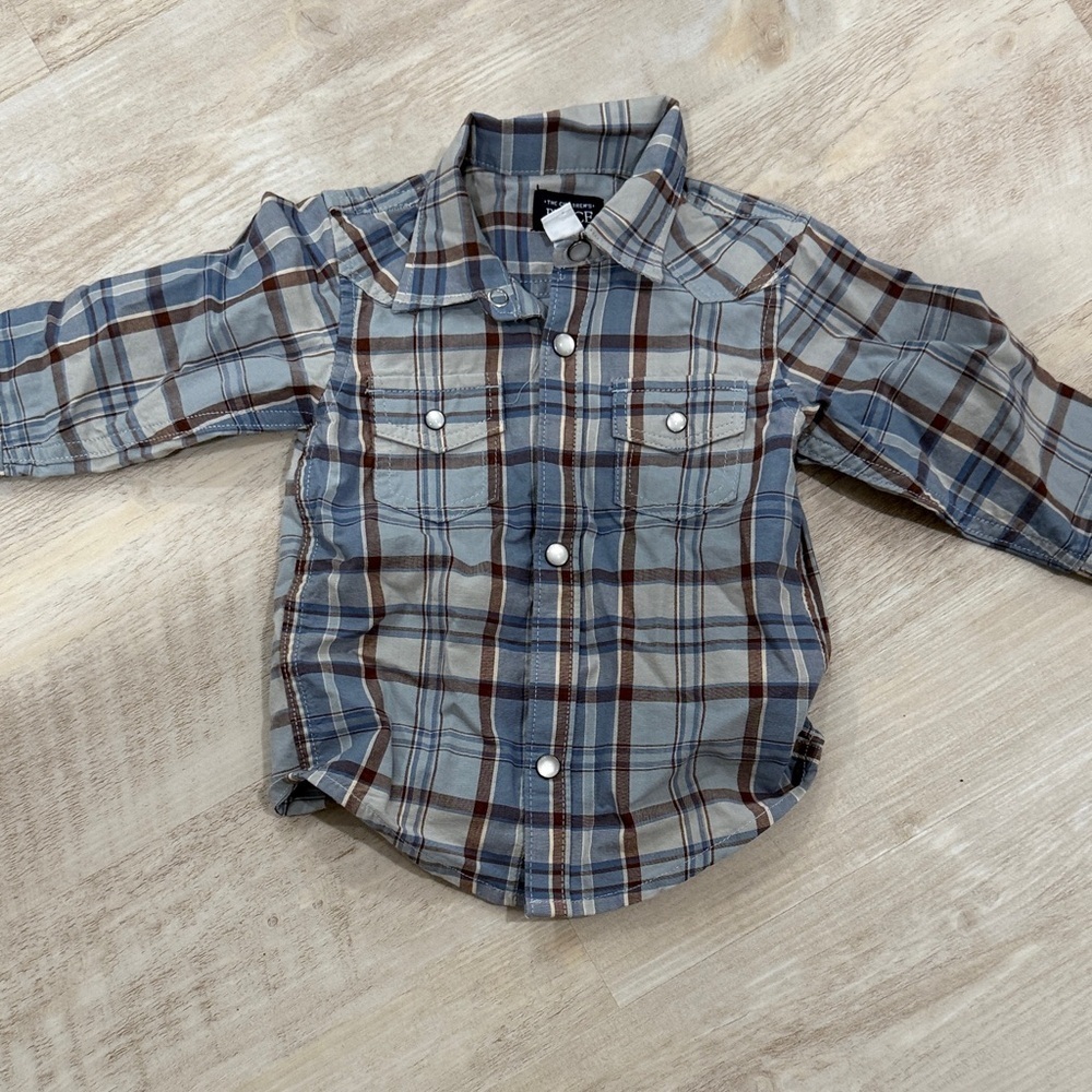 The Children's Place Blue and Brown Plaid Button Down Shirt